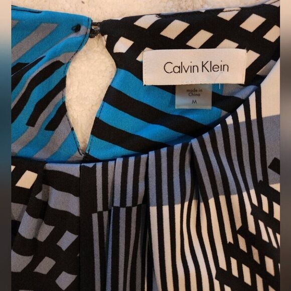 Calvin Klein Sleeveless Pleat Neck Top Cami Tank Medium Blue Black multi - Picture 3 of 6